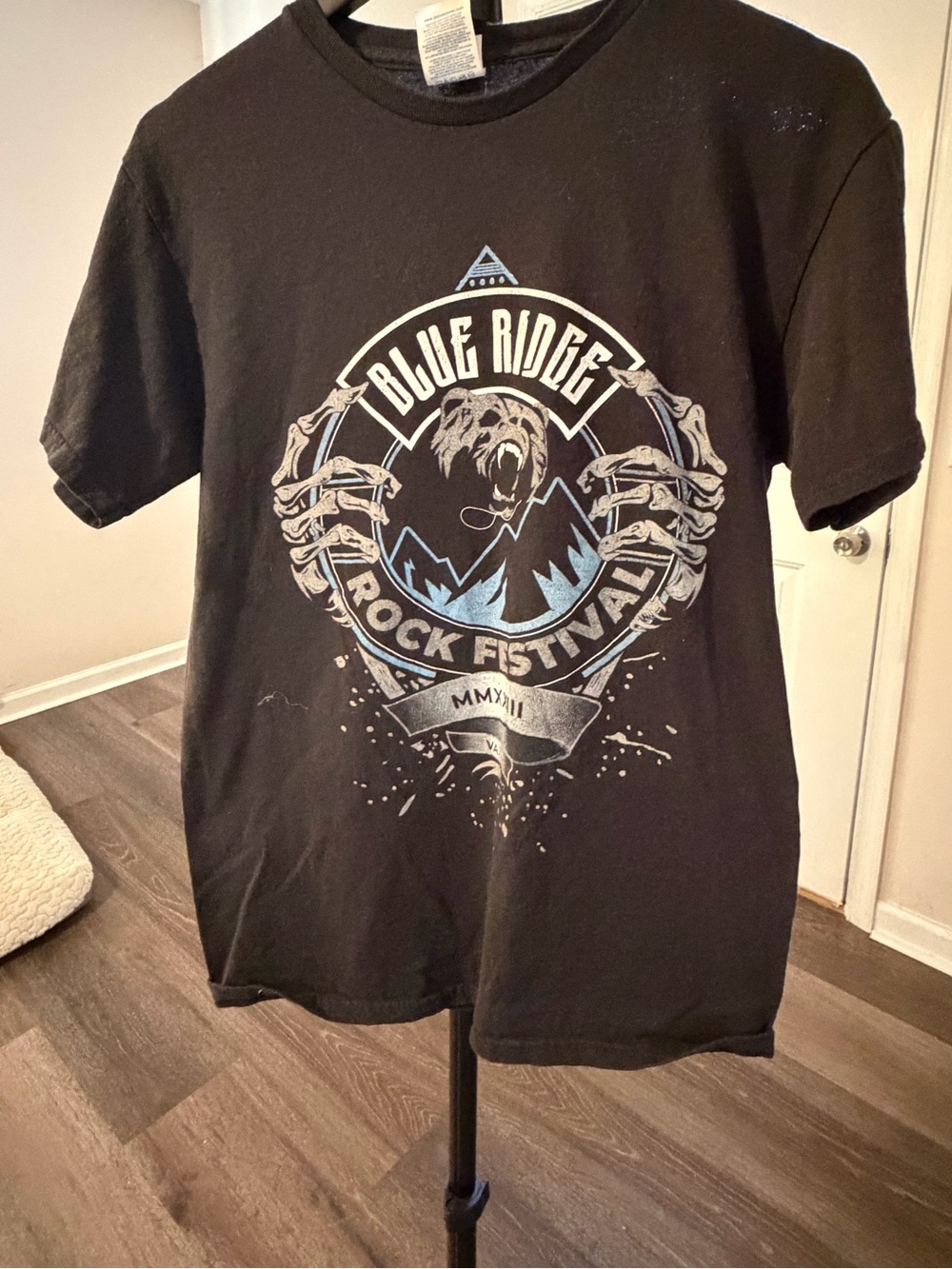 Delta Black Short Sleeve Tee with Light Blue and Cream Festival Graphic